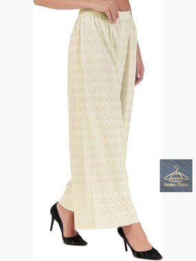 Embroidered Palazzo Pants Wide Leg Rayon Elastic Waist Formal Casual